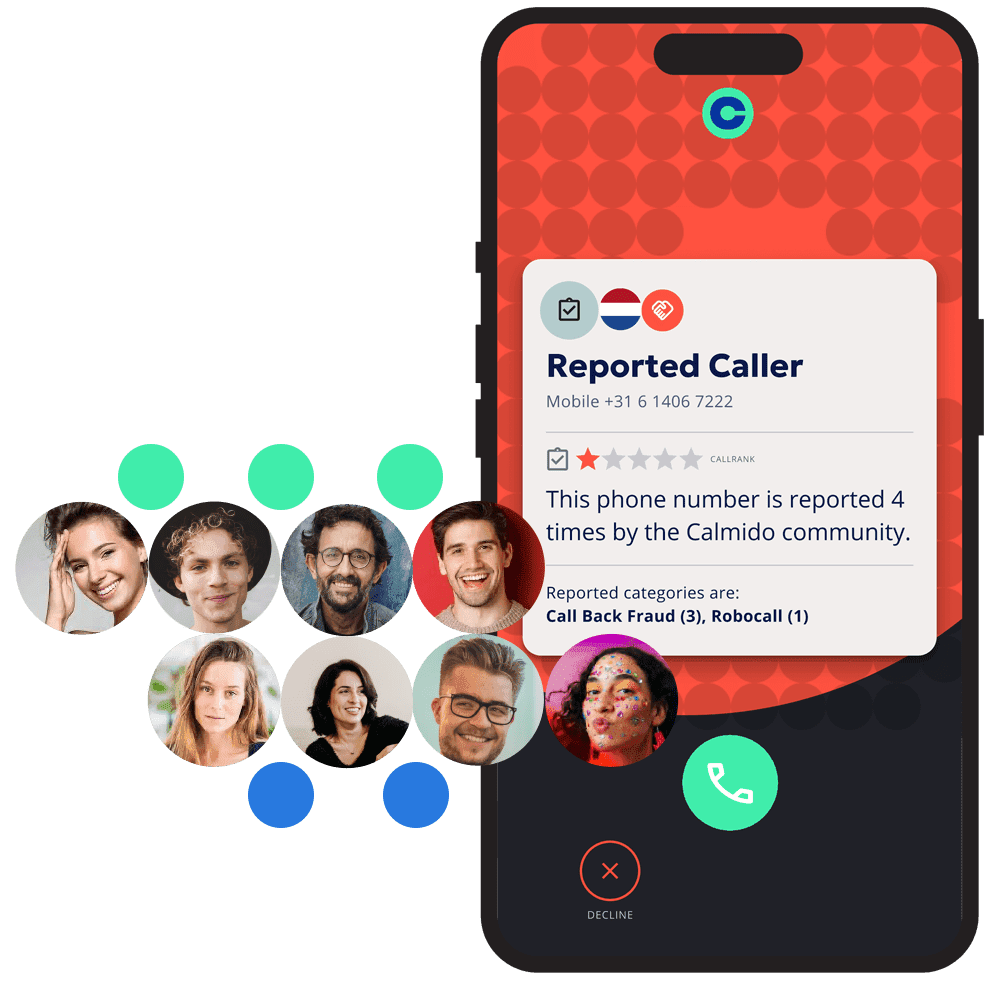 Calmido warning a user about a flagged caller